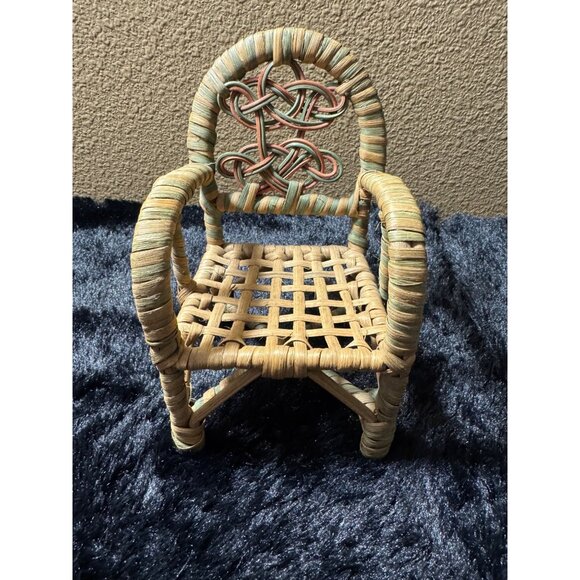 Vintage Woven Wicker Rattan  Miniature Wicker Doll Chair With Intricate Design - Picture 1 of 6